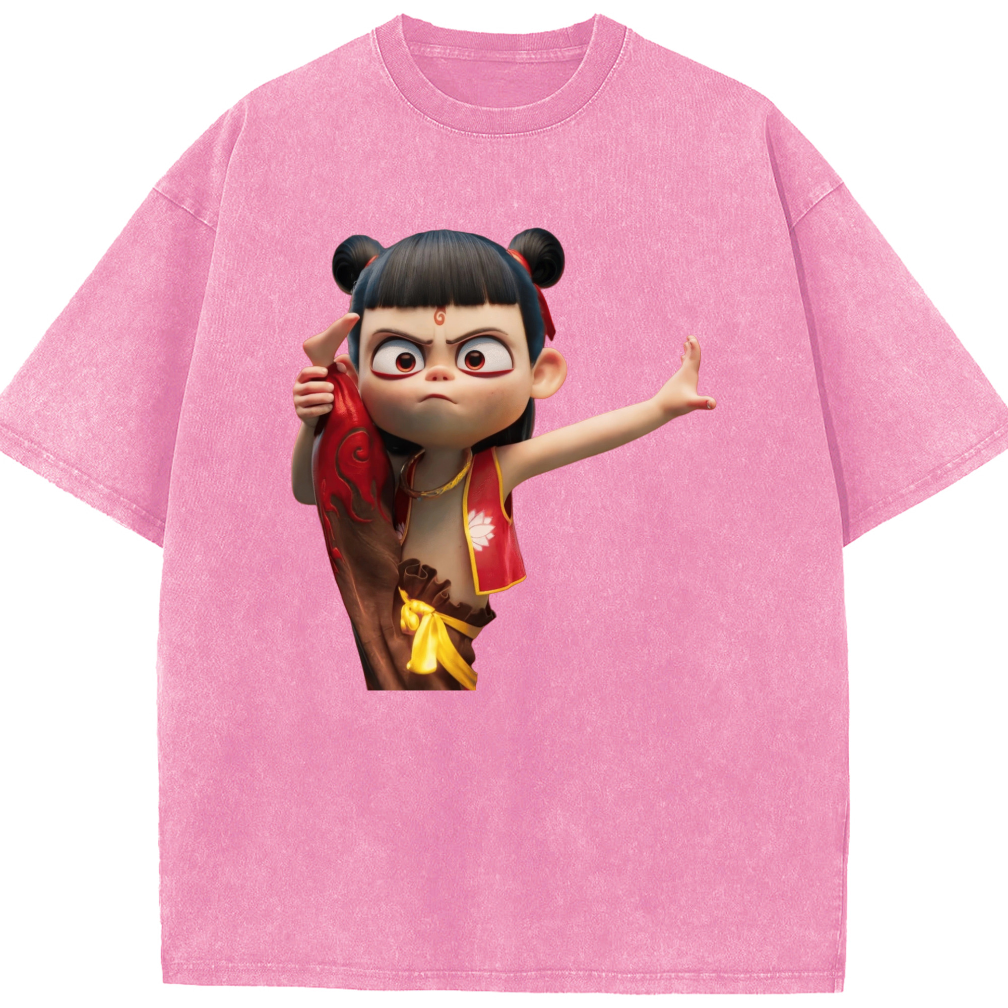 （画像用） Ne Zha 2 ナタ 魔童の大暴れ 綿100% ヴィンテージ風 半袖Tシャツ（フロントプリント）